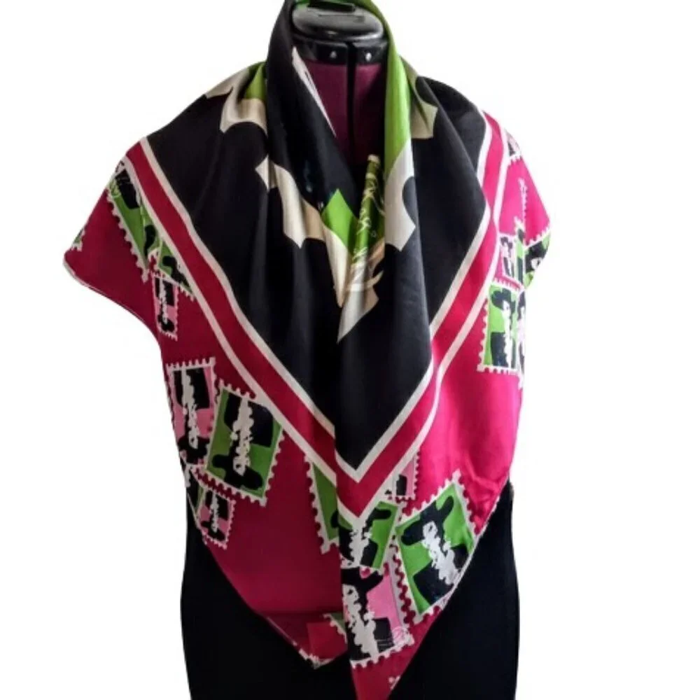 Vintage Vollbracht Postage Stamp Square Silk Scarf